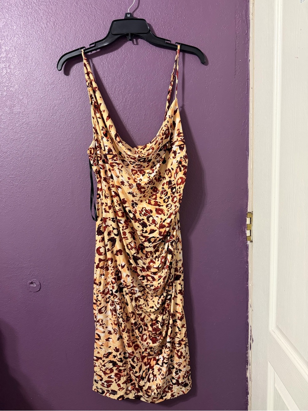 Laundry By Shelli Segal Beige Leopard-Print Satin Cowl Midi Dress